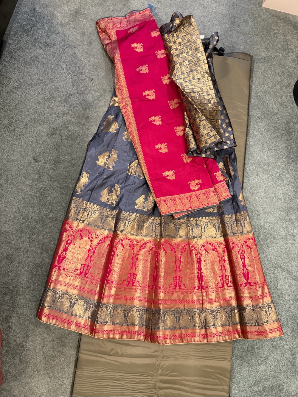 Women’s Unstitched Pink and Grey Lehenga - size Small